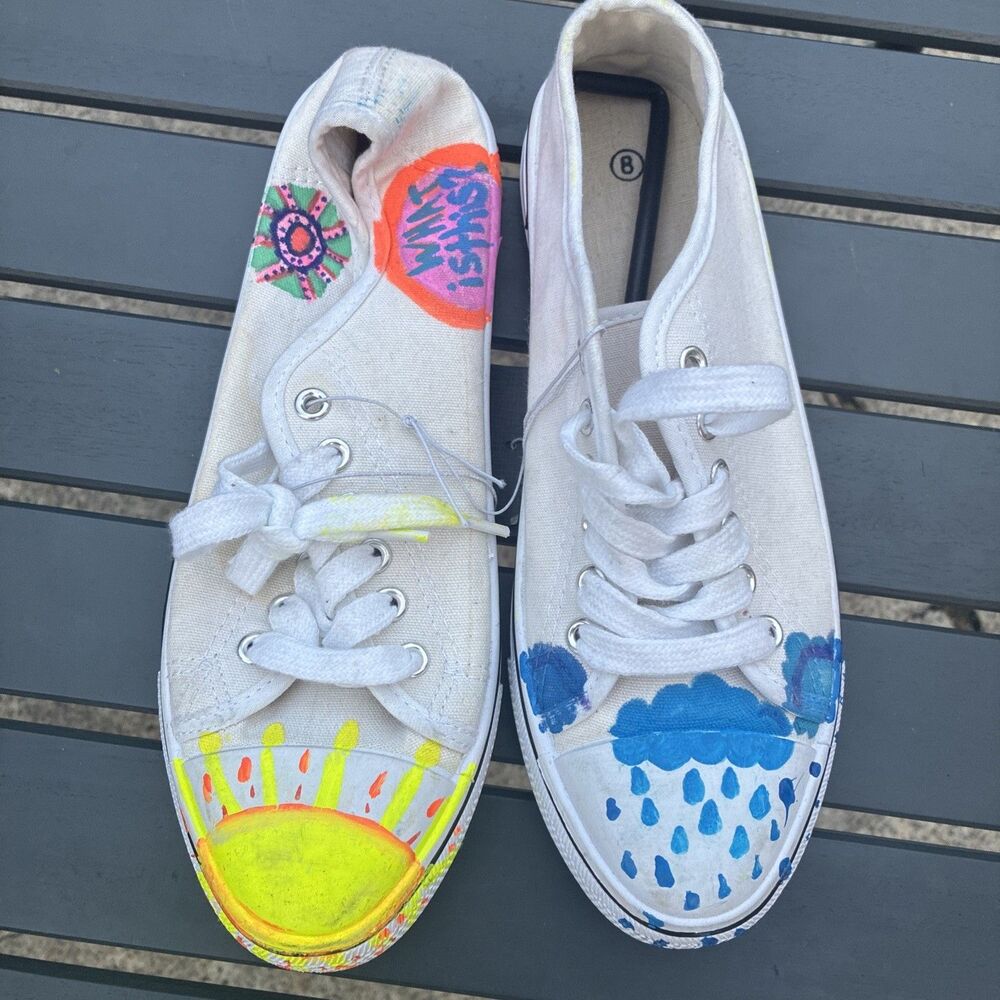 Hildie + Jo Cream Canvas Shoe Sneakers Create Your Own Designs  8W Never Worn